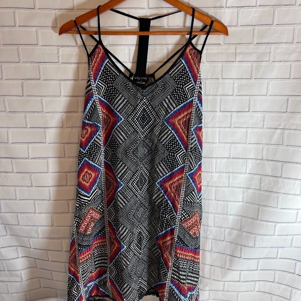 City Chic Strappy‎ Chevron Print Mini Dress Sz S